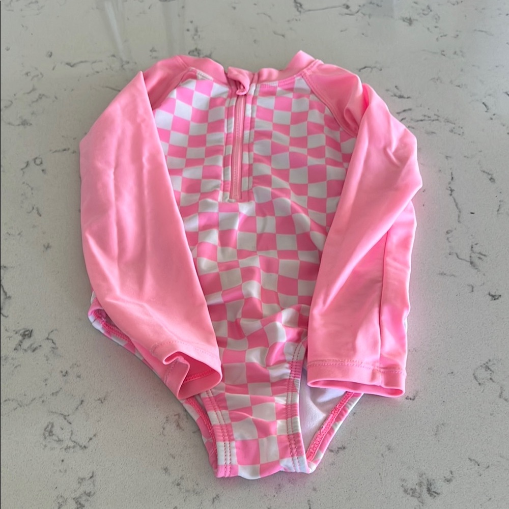 Wonder Nation Pink and White Kids Swim Rashguard